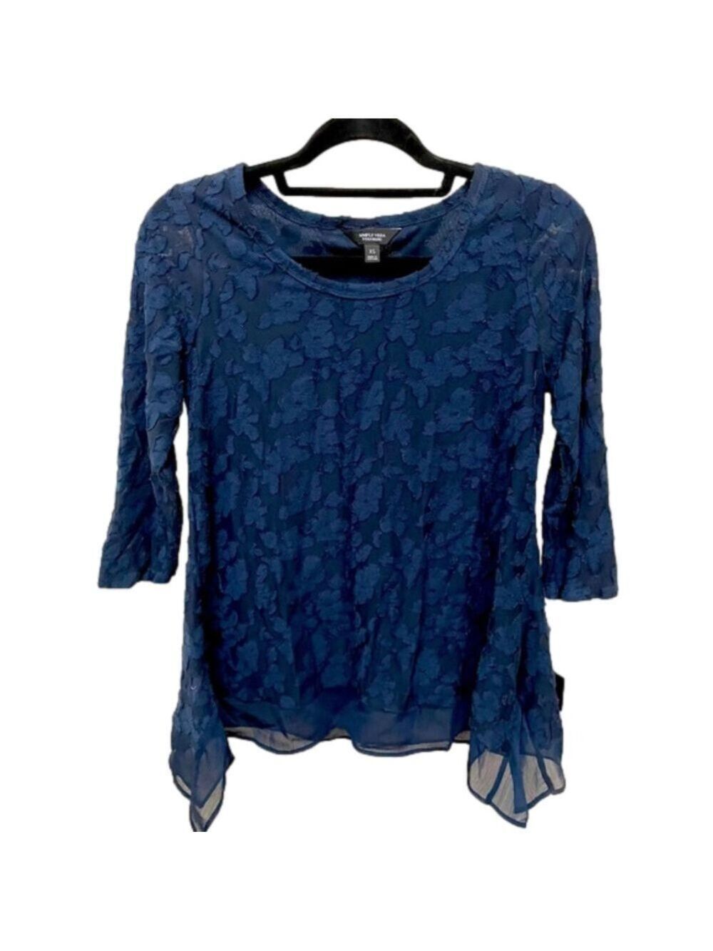 Simply Vera Vera Wang Top Navy 3/4 Sleeves XS NWT